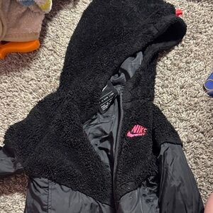 Nike Black Sherpa Hooded Jacket with Pink Swoosh